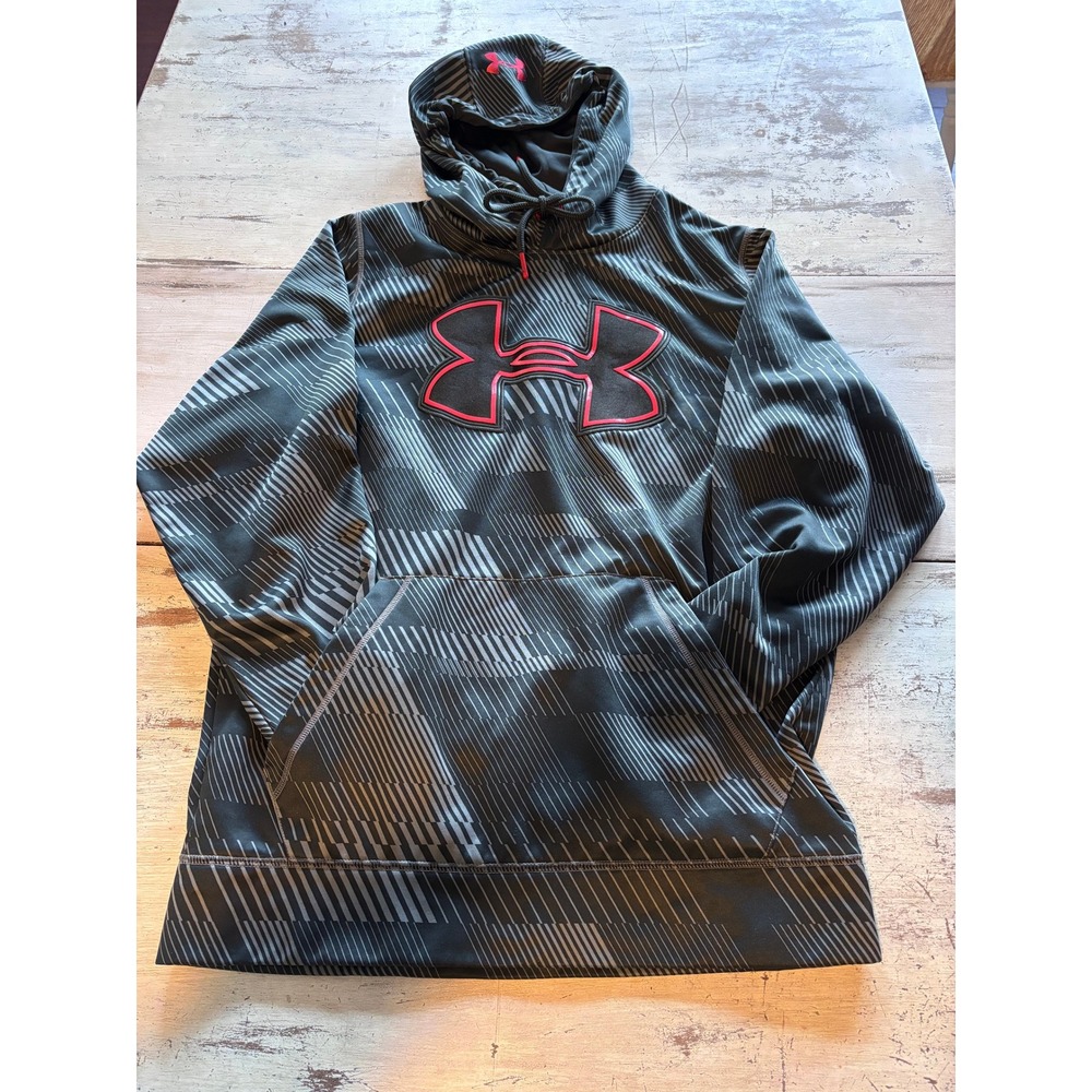 UNDER ARMOUR hoodie mens sz large black storm geometric fleece lined pullover